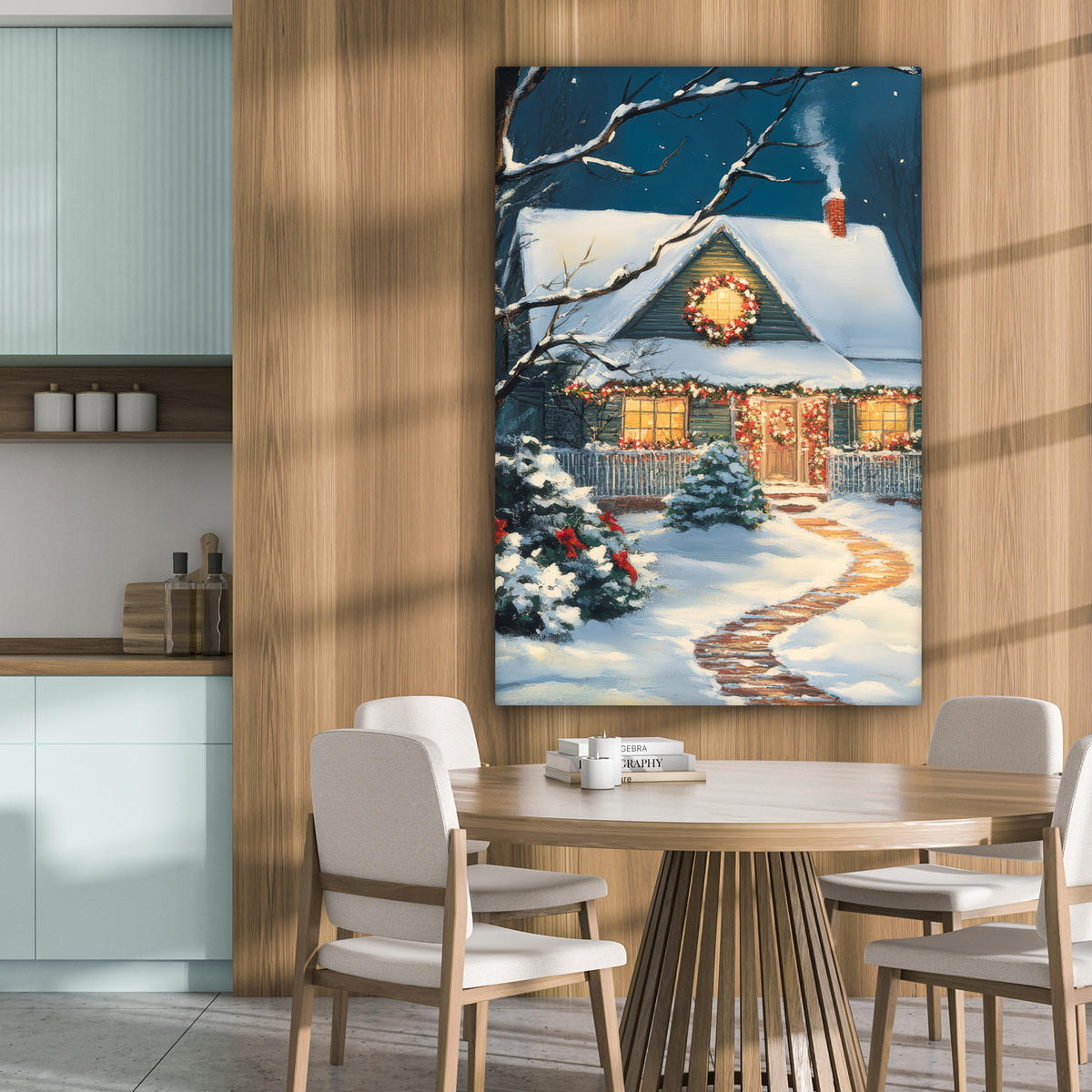 LEINWANDBILD Weihnachten - Weihnachtsbaum - Winter - Zuhause - Schnee 90x140 cm - Smaragdgrün, Textil (90/140cm) - MuchoWow