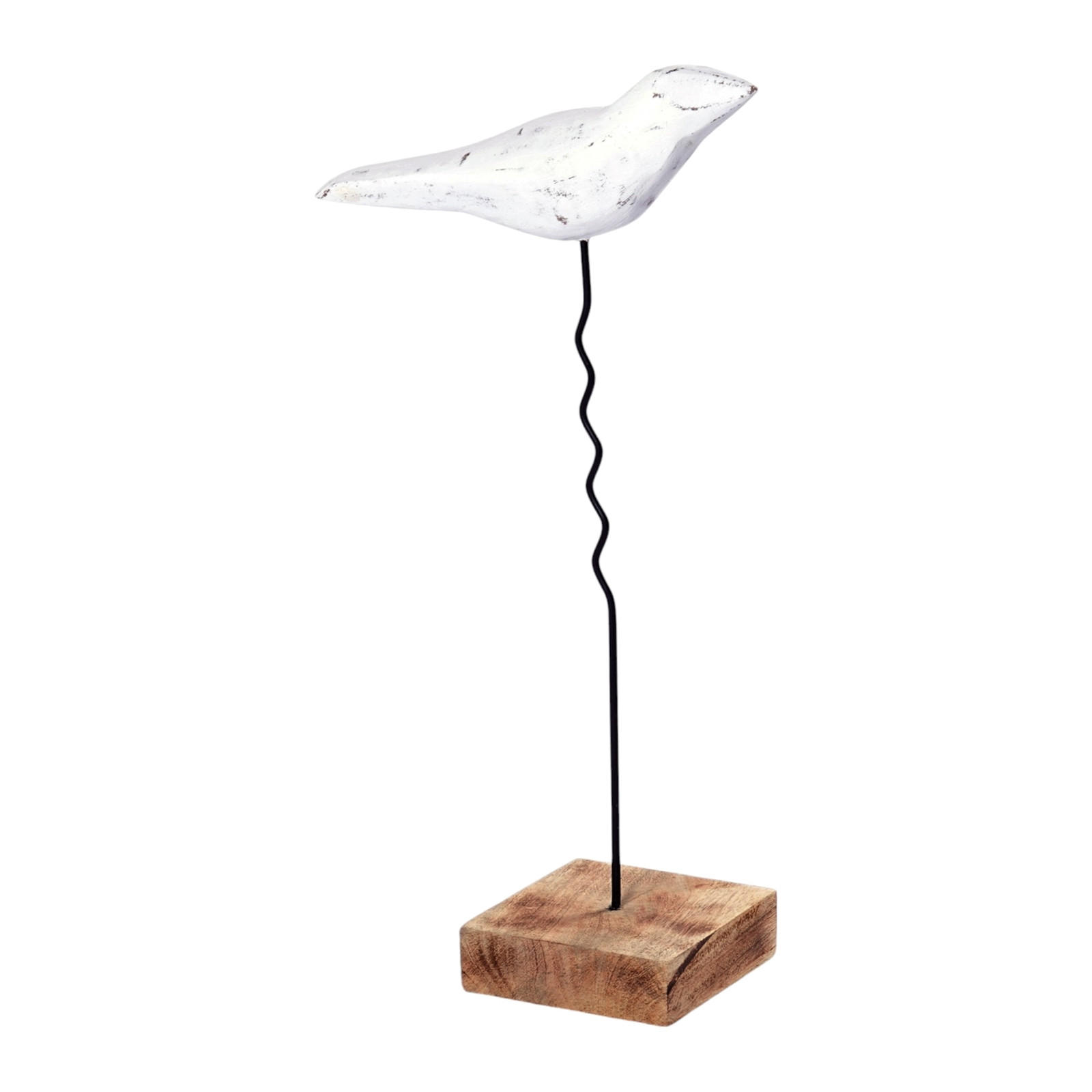 SKULPTUR VOGEL Kikki 42 Mangoholz-Sockel weiß-natur - Weiß, Holz (10/42/25cm) - CREEDWOOD