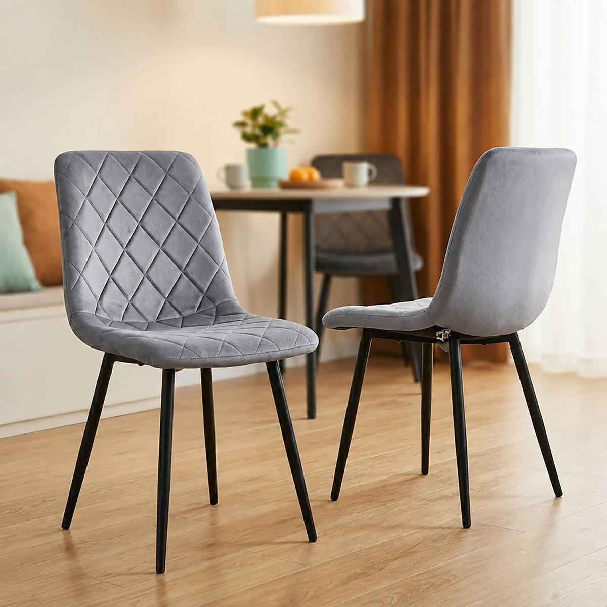 STOL Grå 4-pack sammet metallben - Grå, Trä/Textil (43/86/53.5cm) - Relaxdays