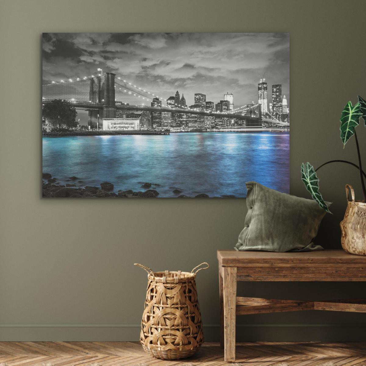 AKUSTIKPANEEL New York - Skyline - Stadt - Blau 100x70 cm - Blaugrau, Textil (100/0.9/70cm) - MuchoWow