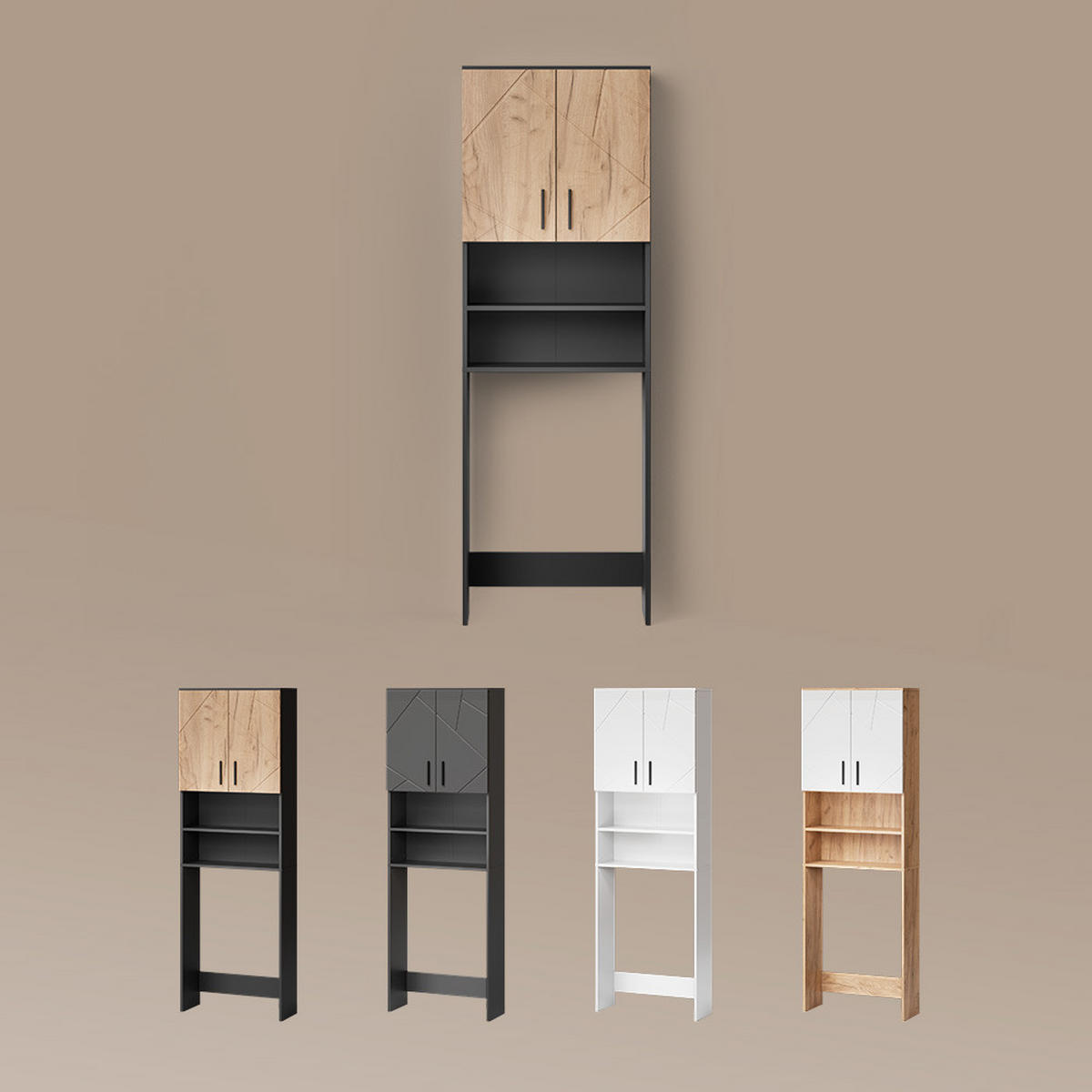 WASCHMASCHINENSCHRANK Ronco Anthrazit Hochglanz 64 x 190.5 cm - Anthrazit, Holzwerkstoff (64/190.5/26cm) - Livinity®