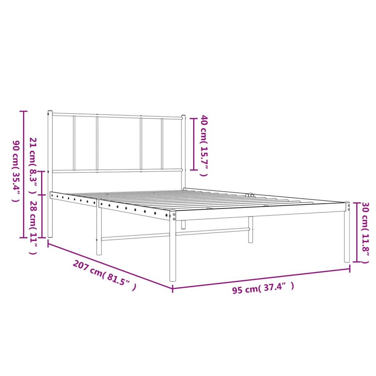 BETTGESTELL Mit Kopfteil Metall Schwarz 90/200 Cm - Schwarz, Metall (90/200cm) - vidaXL