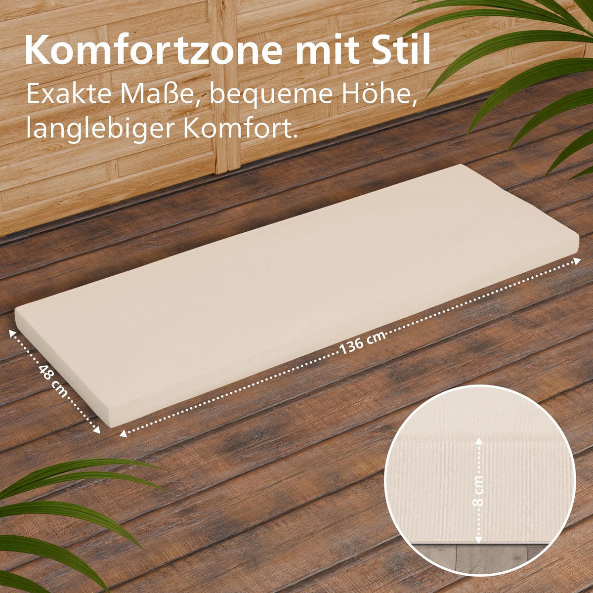 GARTENBANK 150/61 cm Holz Creme - Creme, Holz (150/93/61cm) - CLP