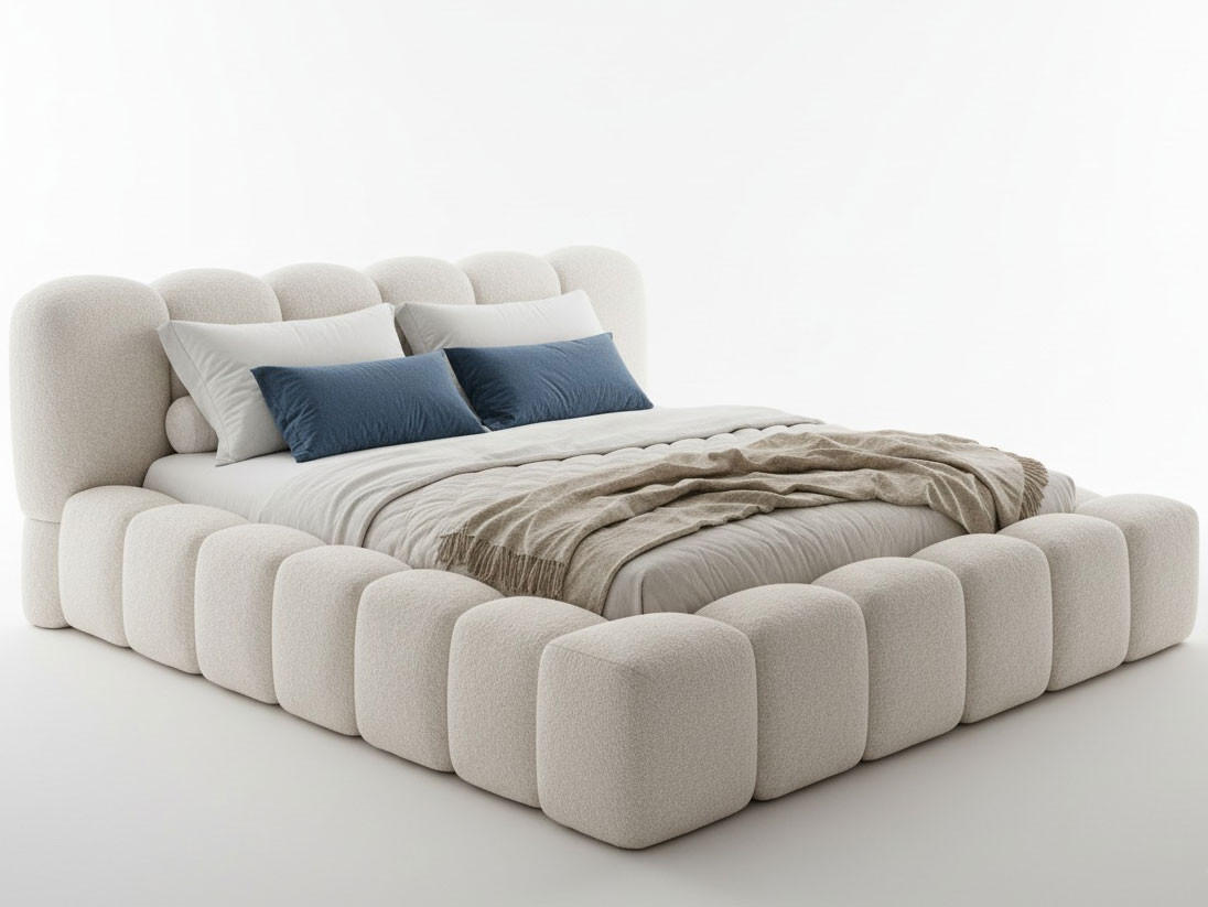POLSTERBETT Milia 2 Hellbeige 180/200 cm Boucle mit Bettkasten - Champagner, Textil/Metall (180/200cm) - wonello