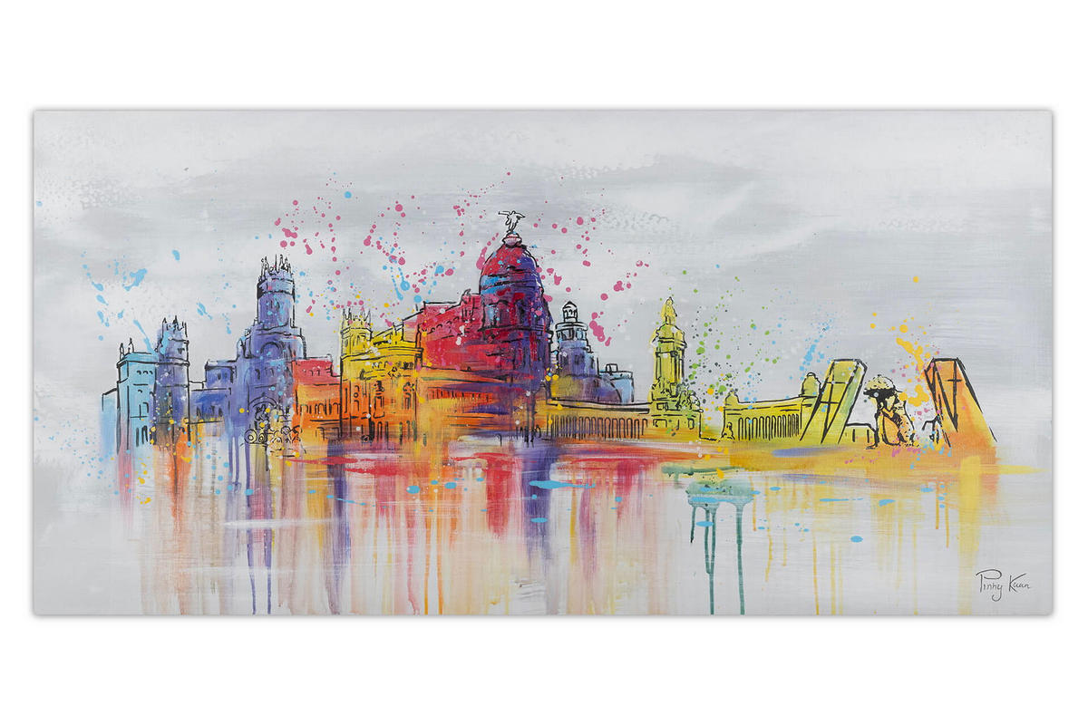 ACRYLBILD HANDGEMALT 120/60 cm - Multicolor/Grau, Holz/Textil (1.7/60cm) - KUNSTLOFT