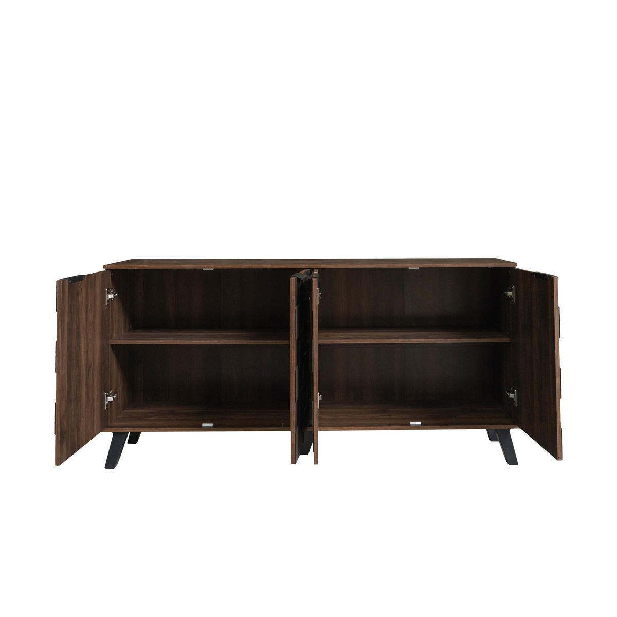 SIDEBOARD 160cm 4 Türen dunkle Holzmaserung modern - Walnussfarben, Holzwerkstoff (35.5/78/160.5cm) - FLIEKS