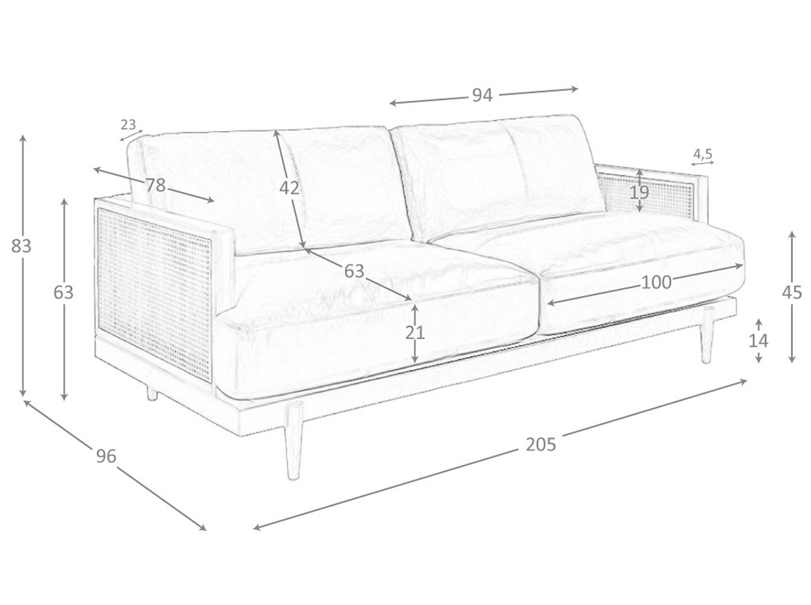 SOFA 3-SITZER Braun | Walnuss 205/96/83 cm - Walnussfarben/Braun, Leder (205/83/96cm) - ANGEL CERDA