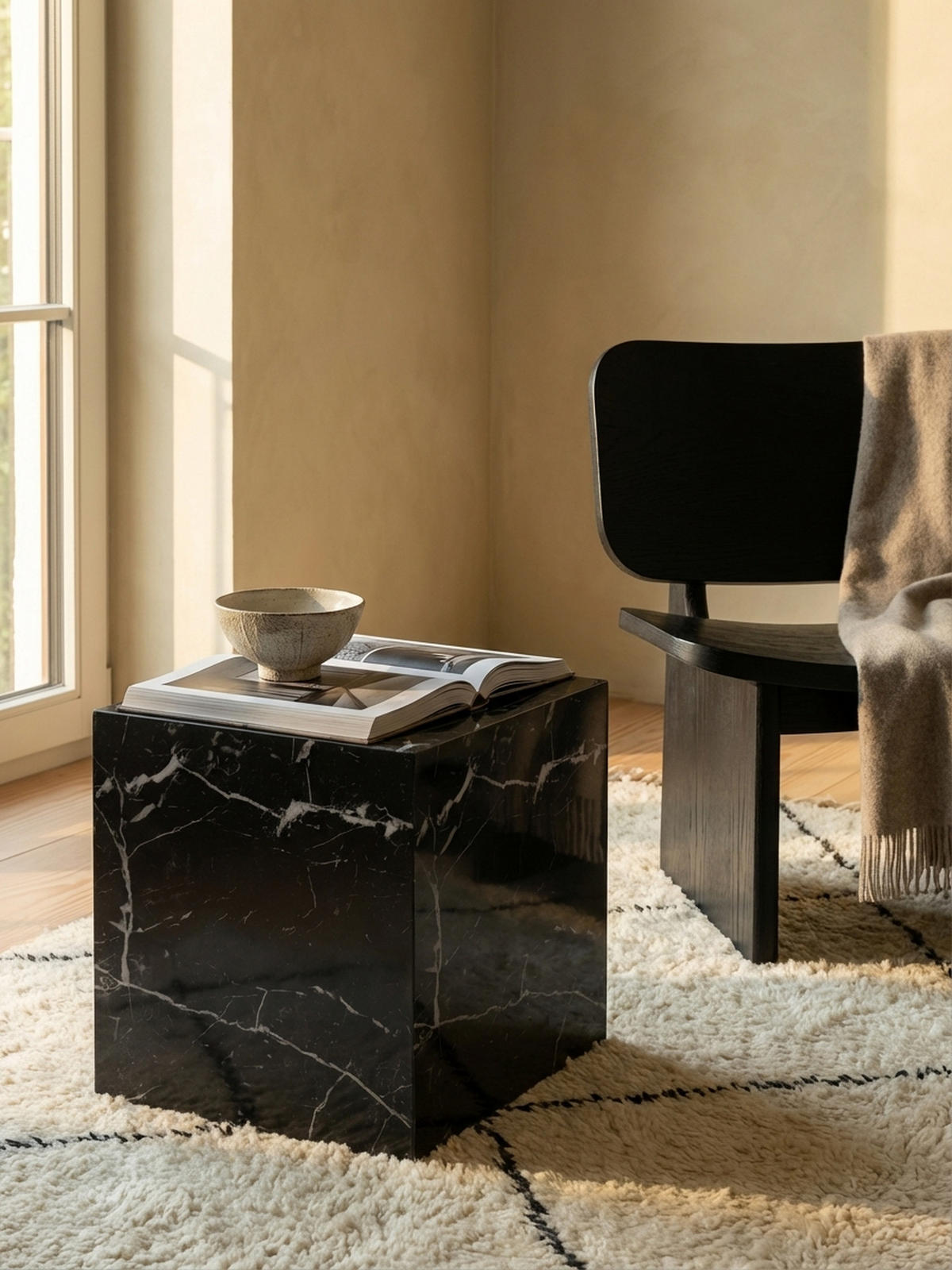 COUCHTISCH MONOBLOC in Hochglanz mit Marmor-Optik, Würfelform, Schwarz 40x40x45 cm - Schwarz, Holzwerkstoff (40/40/45cm) - KADIMA DESIGN