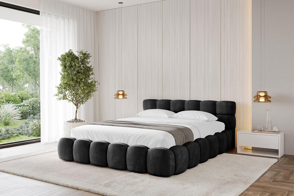 POLSTERBETT mit Bettkasten und Lattenrost, Bett mit Matratze H3/H4 - LEYA-v1 180x200 Schwarz - Schwarz, Holzwerkstoff/Textil (180/200cm) - ALTDECOR