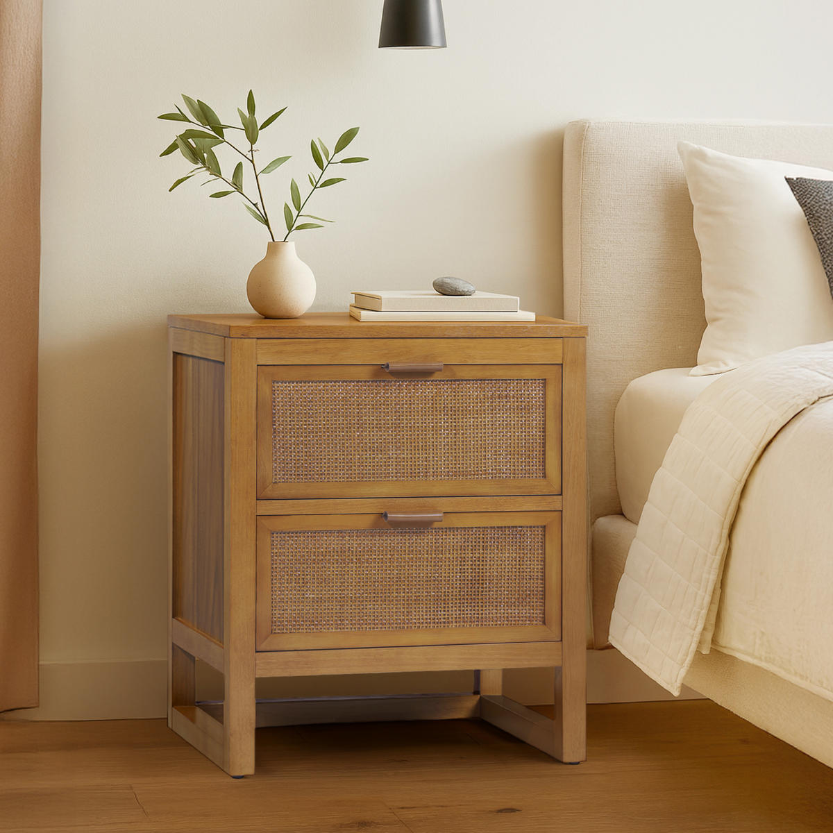 NACHTTISCH, tiefe Rattan Schubladen, 51cm, Braun - Braun, Holz (51/61/41cm) - Teamson Home