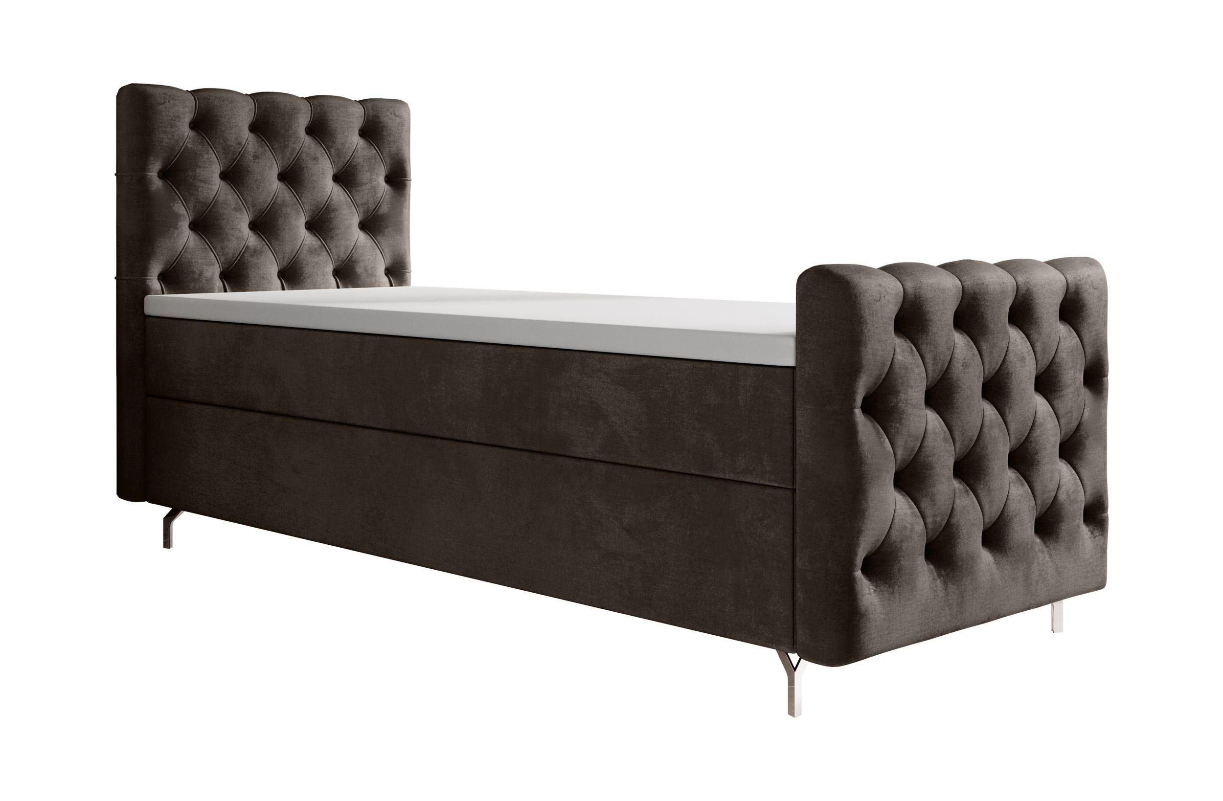 BOXBETT CHESTER PLUS mit Matratze H3, Bonell und Topper 90x200 Monolith 15 Links - Braun, Textil (90/200cm) - Bedante
