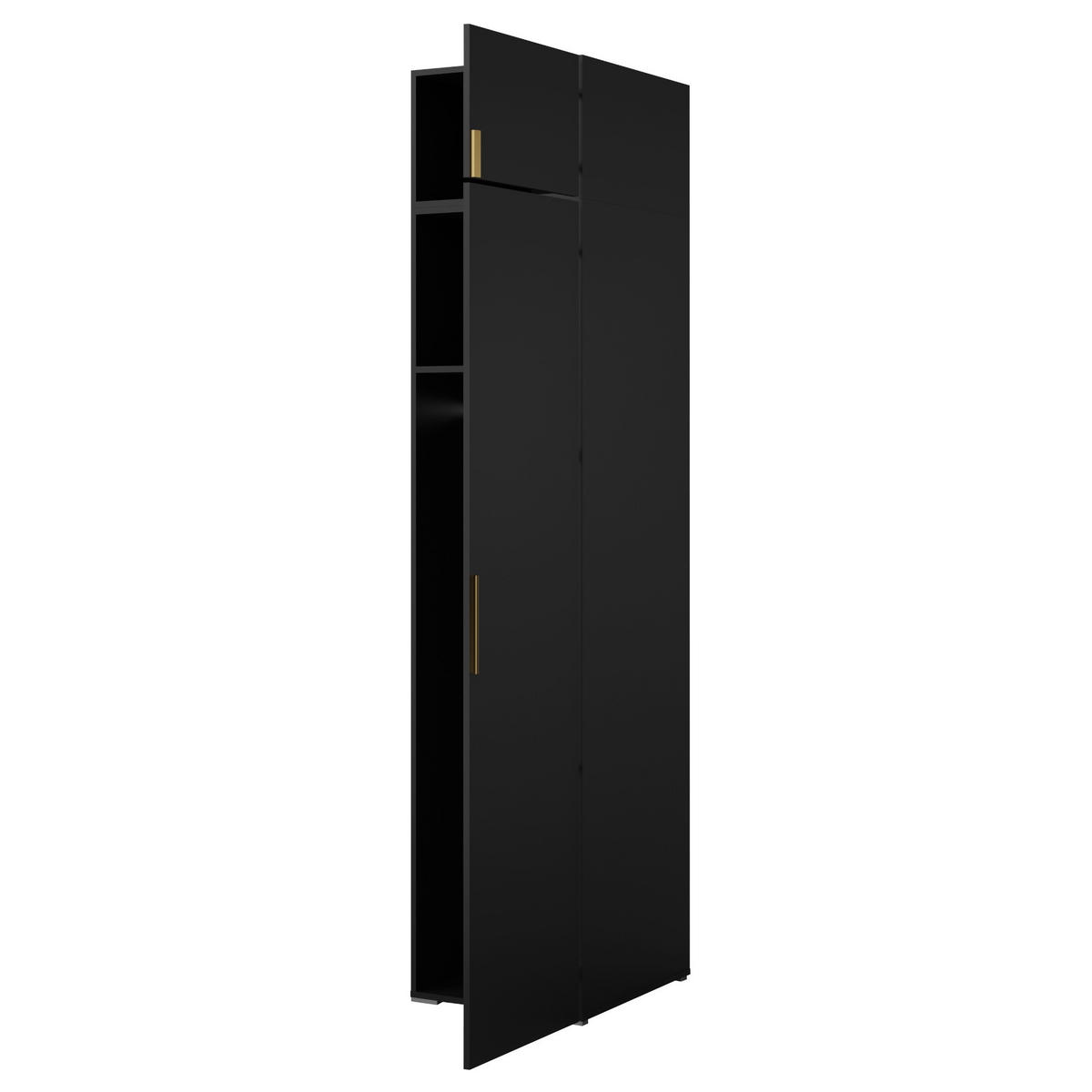 DREHTÜRENSCHRANK mit Aufsatz Napoli 1D 50 Schwarz (schwarzer oder goldener Griff) - Silberfarben/Schwarz, Holzwerkstoff/Kunststoff (50/35/60cm) - mzm24