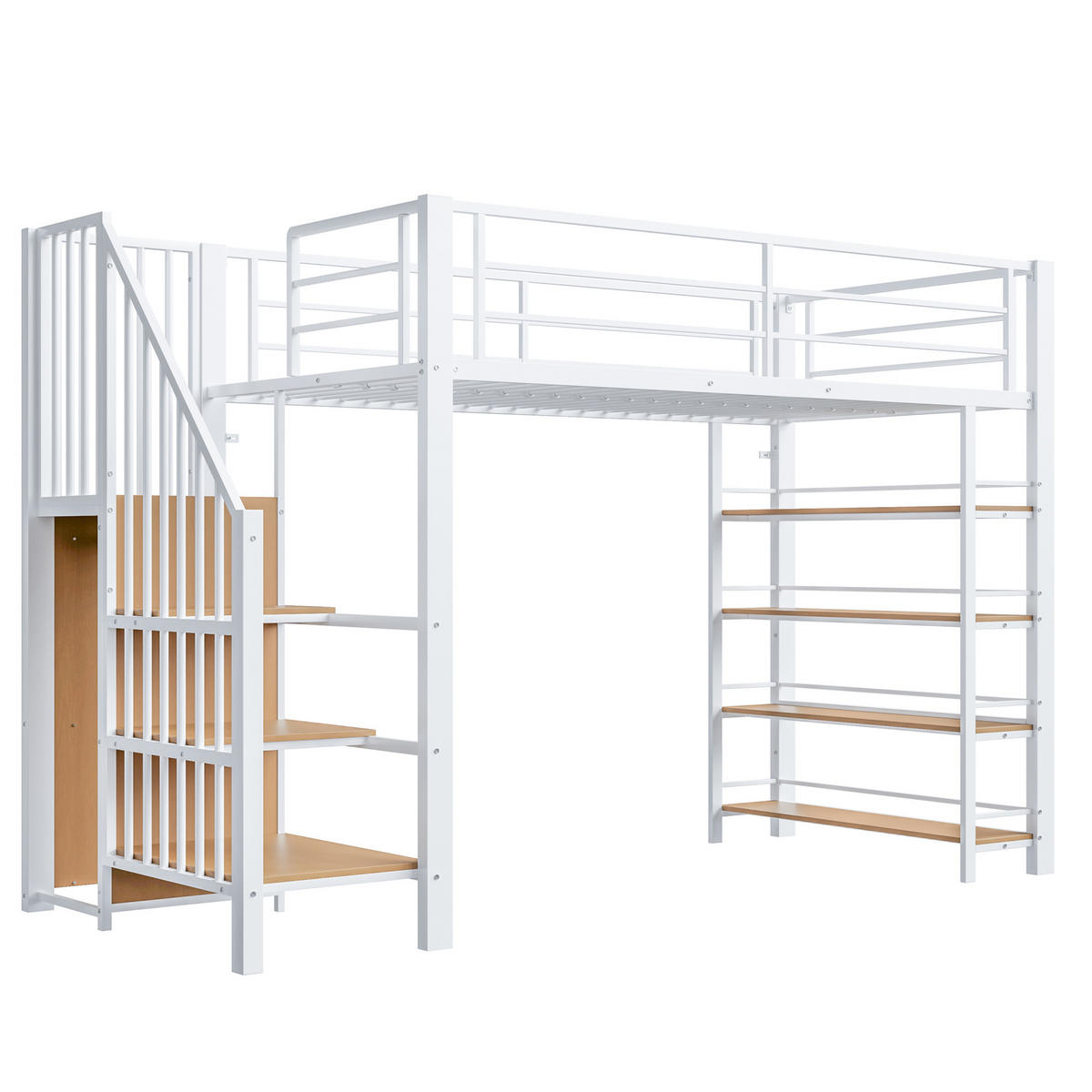 HOCHBETT 90/200 cm in Weiß mit Treppe, Regal und Kleiderschrank - Weiß, Holz/Metall (90/200cm) - STILVORA
