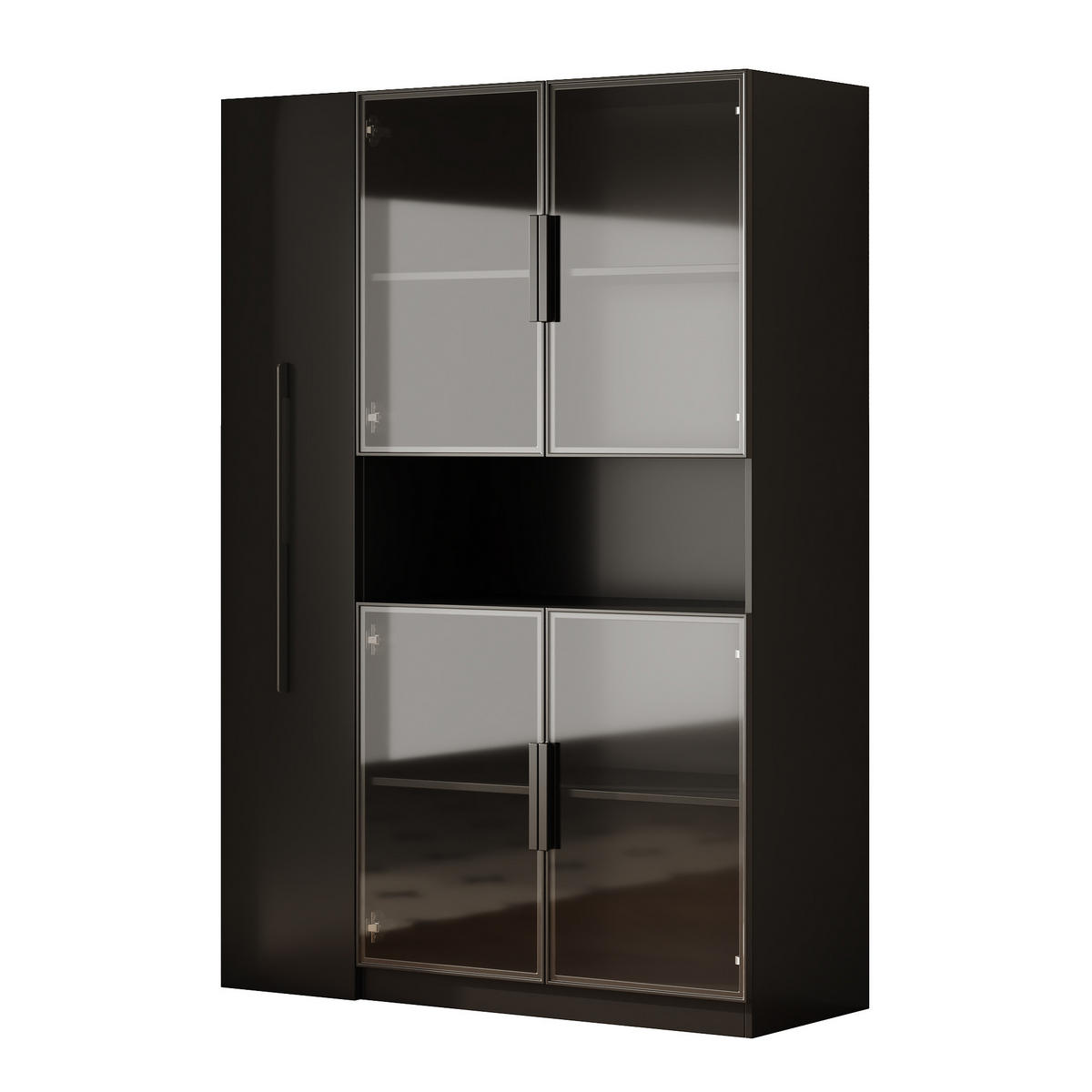 VITRINE 110cm Schwarz Glas LED Schubladen modern - Schwarz, Holzwerkstoff (110/160/35cm) - FLIEKS