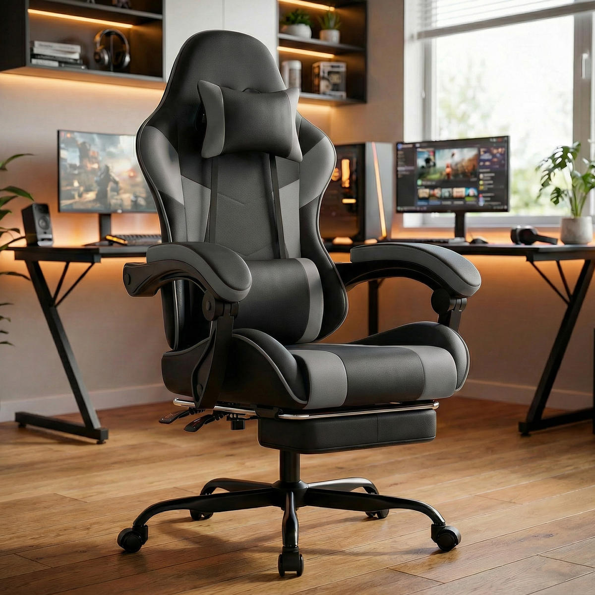 GAMINGSTUHL Schwarzgrau 58,5/63/120,5 cm - Schwarz, Metall (58.5/120.5/63cm) - PANGIVO