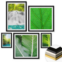 WANDBILDER 5er-Set - 50x50 cm & 20x30 cm & 40x60 cm Schwarzer Rahmen - Nahaufnahme von tropischen Blättern - Schwarz, Kunststoff (40/60cm) - ArtPrintCave