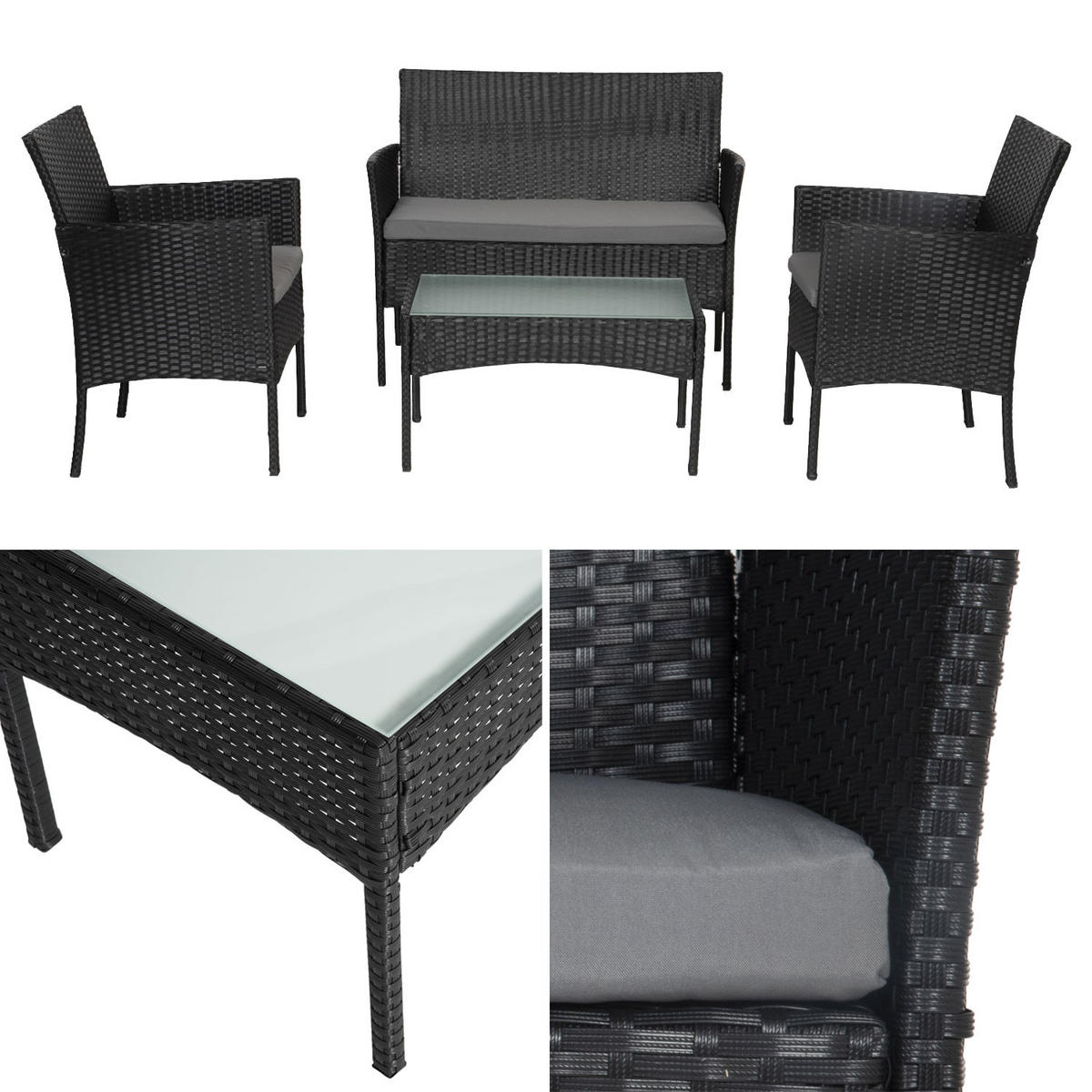 GARTENMÖBEL Cordoue Schwarz und Grau 4 Plätze - Schwarz, Metall - Happy Garden