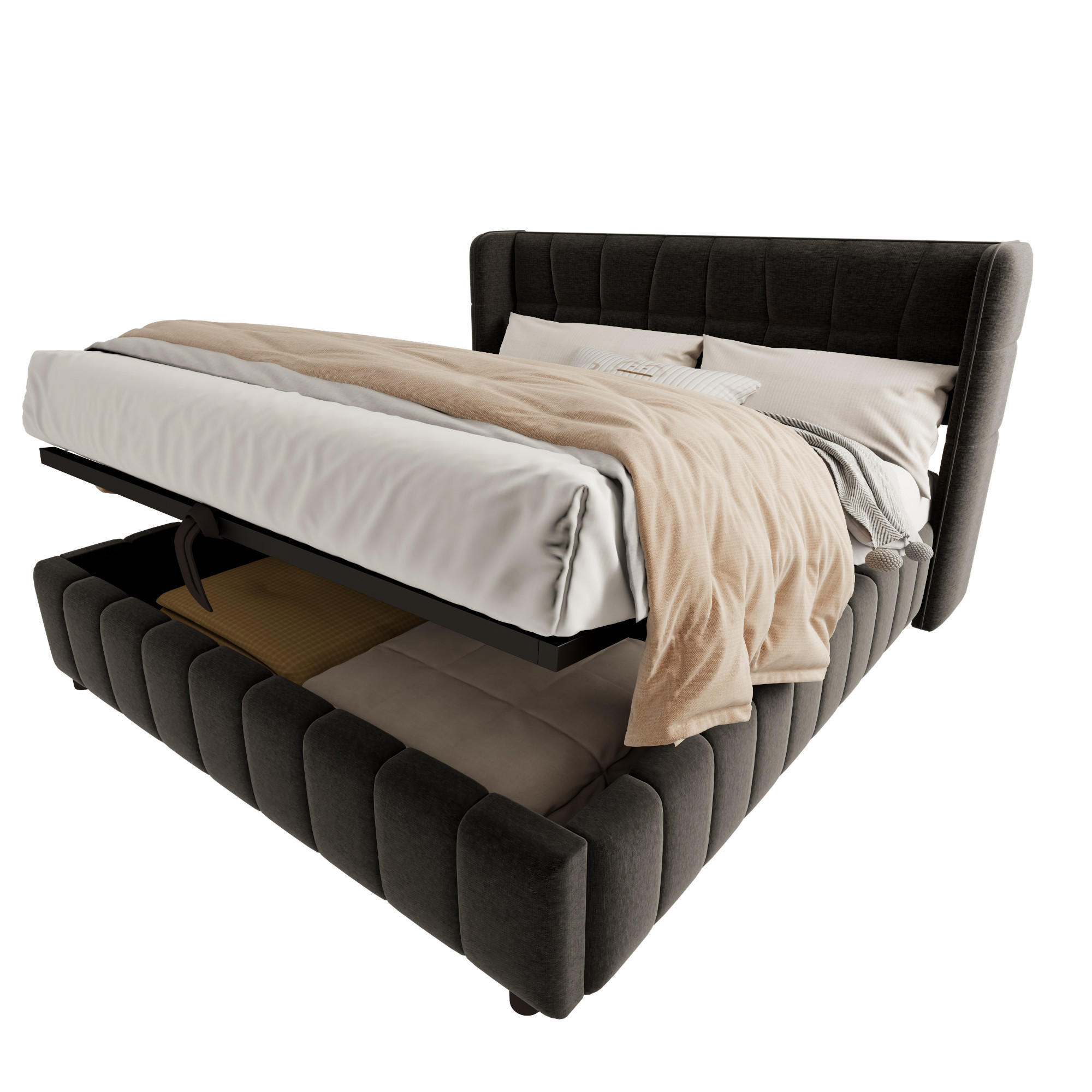 BOXBETT 180/200cm mit Stauraum & Lattenrost, Leinen, Grau - Grau, Holz/Textil (180/200cm) - LVHOM