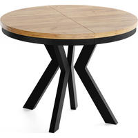ESSTISCH Savio Neo rund ausziehbar verlängerbar, Eiche Braun 90-190/90/77 cm - Eiche Wotan/Schwarz, Holz/Holzwerkstoff (90/90/77cm) - WFL GROUP