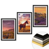WANDBILDER 3er-Set - 40x60 cm Schwarzer Rahmen - Berglandschaft mit einem Pferd - Schwarz, Kunststoff (40/60cm) - ArtPrintCave