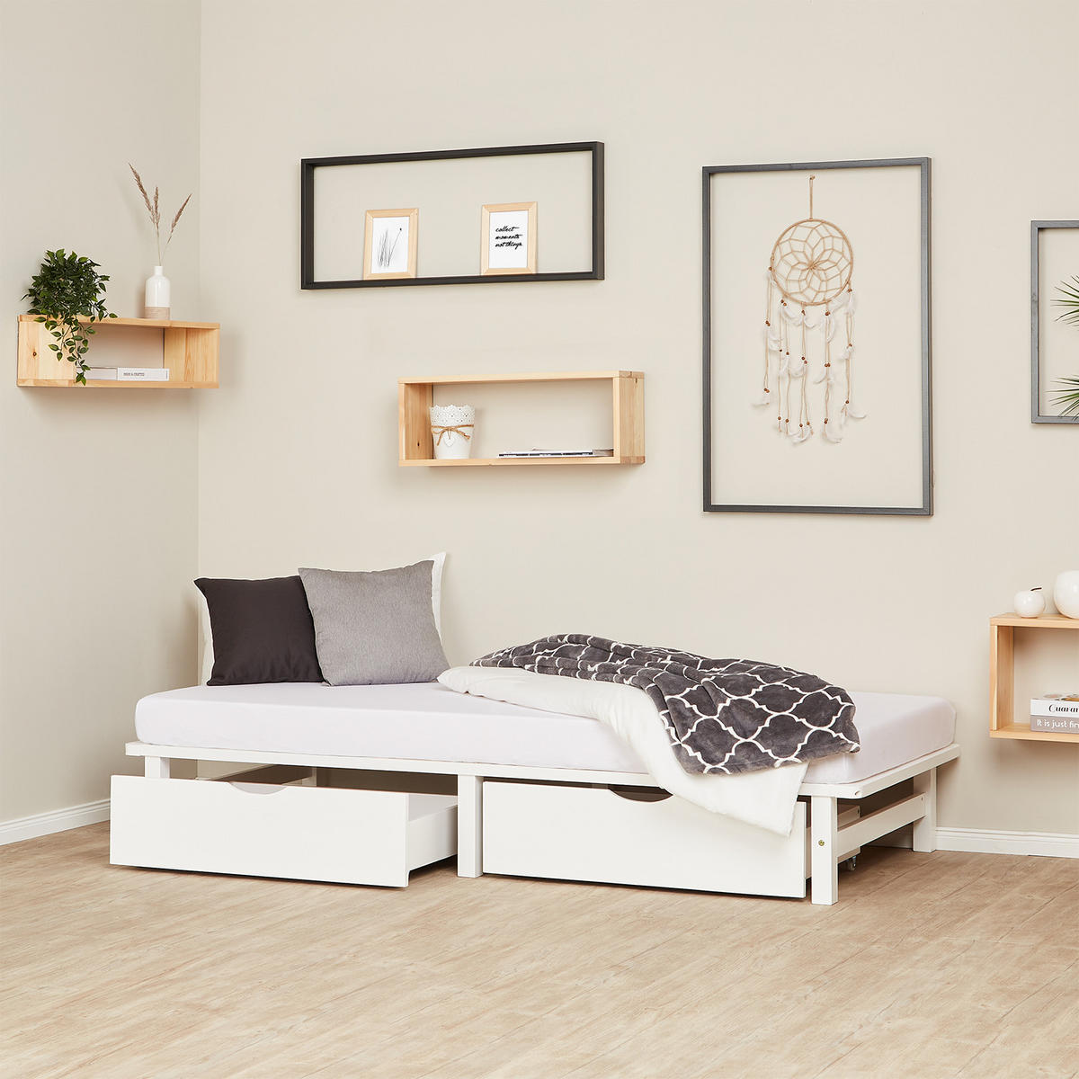 STAURAUMBETT mit Matratze 90/200 cm weiß - Weiß, Holz (90/200cm) - Homestyle4u