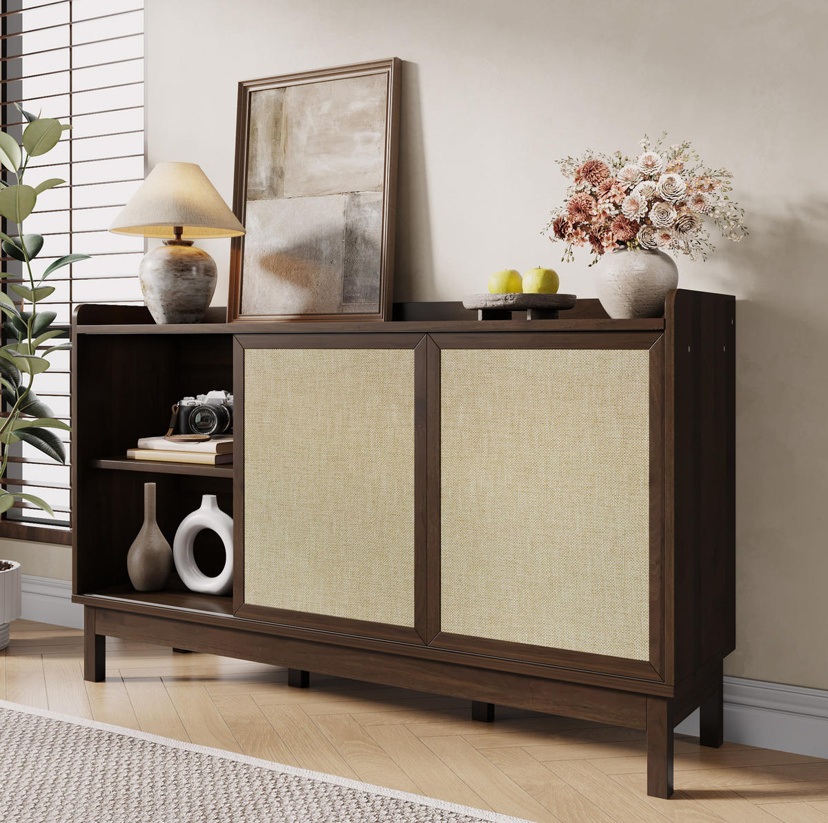 SIDEBOARD 150/39,5/80 cm in Natur mit Schiebetüren und 2 Schubladen - Naturfarben, Holzwerkstoff (150/80/39.5cm) - Flora Grace