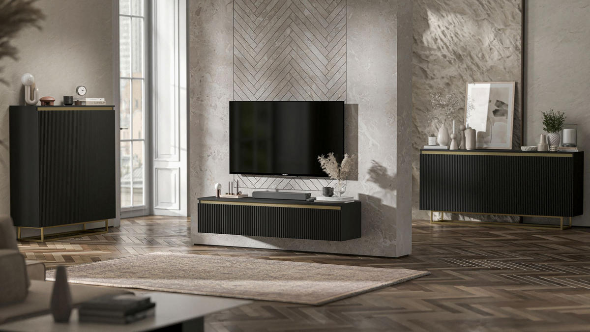 TV-SCHRANK Selene Schwarz matt Glamour 140 cm - Schwarz, Holzwerkstoff (140/30/35cm) - Meble Lindner