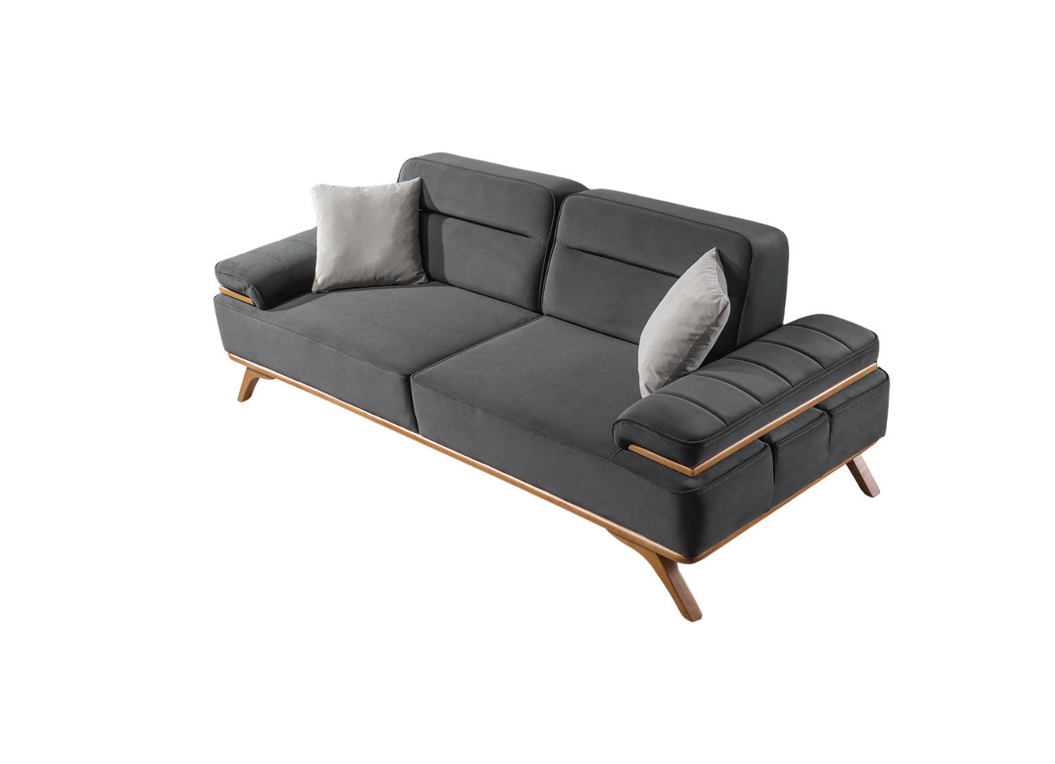 SOFA Andorra 2-Sitzer Samt Grau - Grau, Textil (200/85/95cm) - Villa Möbel