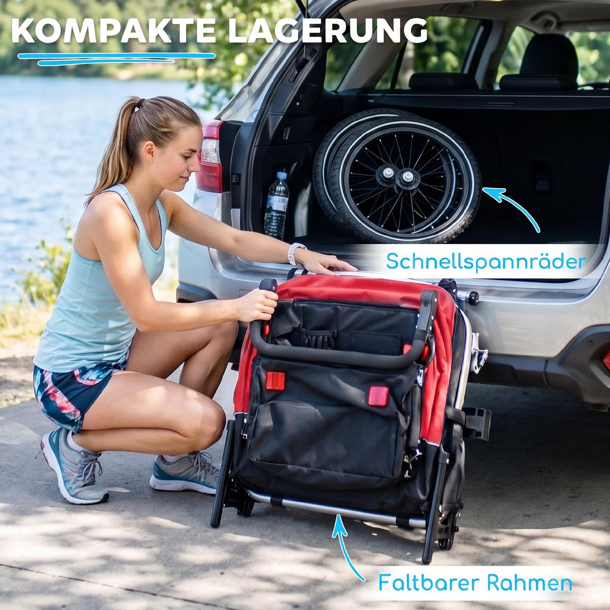 KINDERFAHRRADANHÄNGER Stahl Oxford Gewebe Rot - Rot, Metall (82/102/155cm) - AIYAPLAY