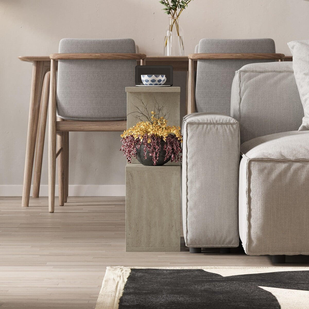 BEISTELLTISCH 5 Tabletts L60 cm - Mania - Beige, Holzwerkstoff (14/20/60cm) - Calicosy