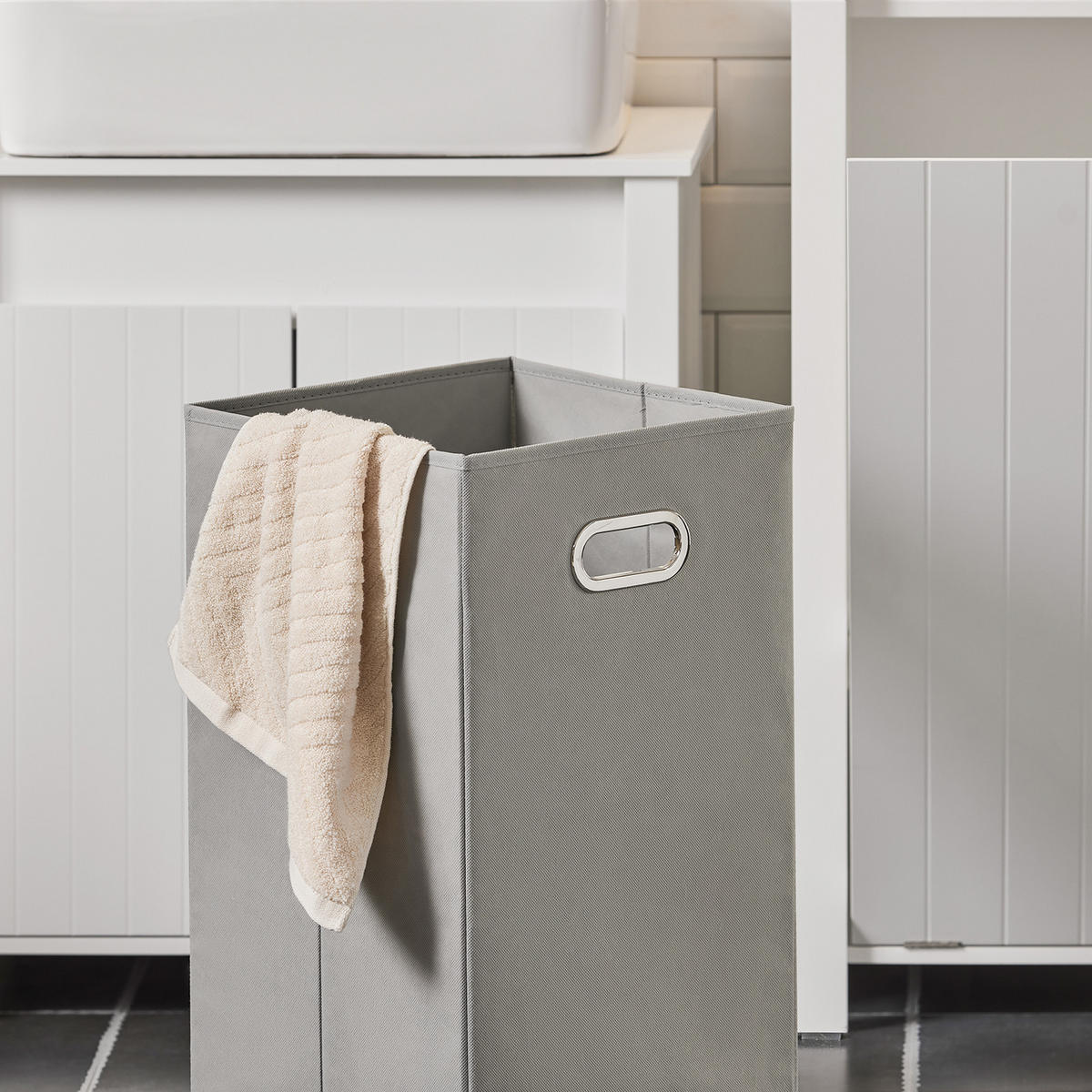 WÄSCHESCHRANK mit Wäschesack Weiß - Weiß, Holzwerkstoff (45/86/35cm) - SoBuy