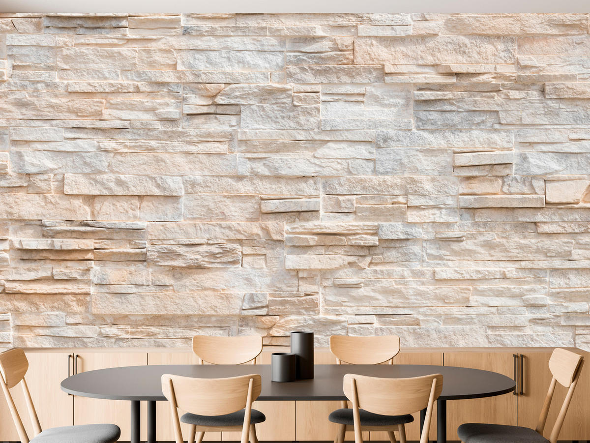 FOTOTAPETE für Wohnzimmer Beige Ziegel Rustikal Wand 300x210 - Beige/Braun, Papier (300/210cm) - Muralo