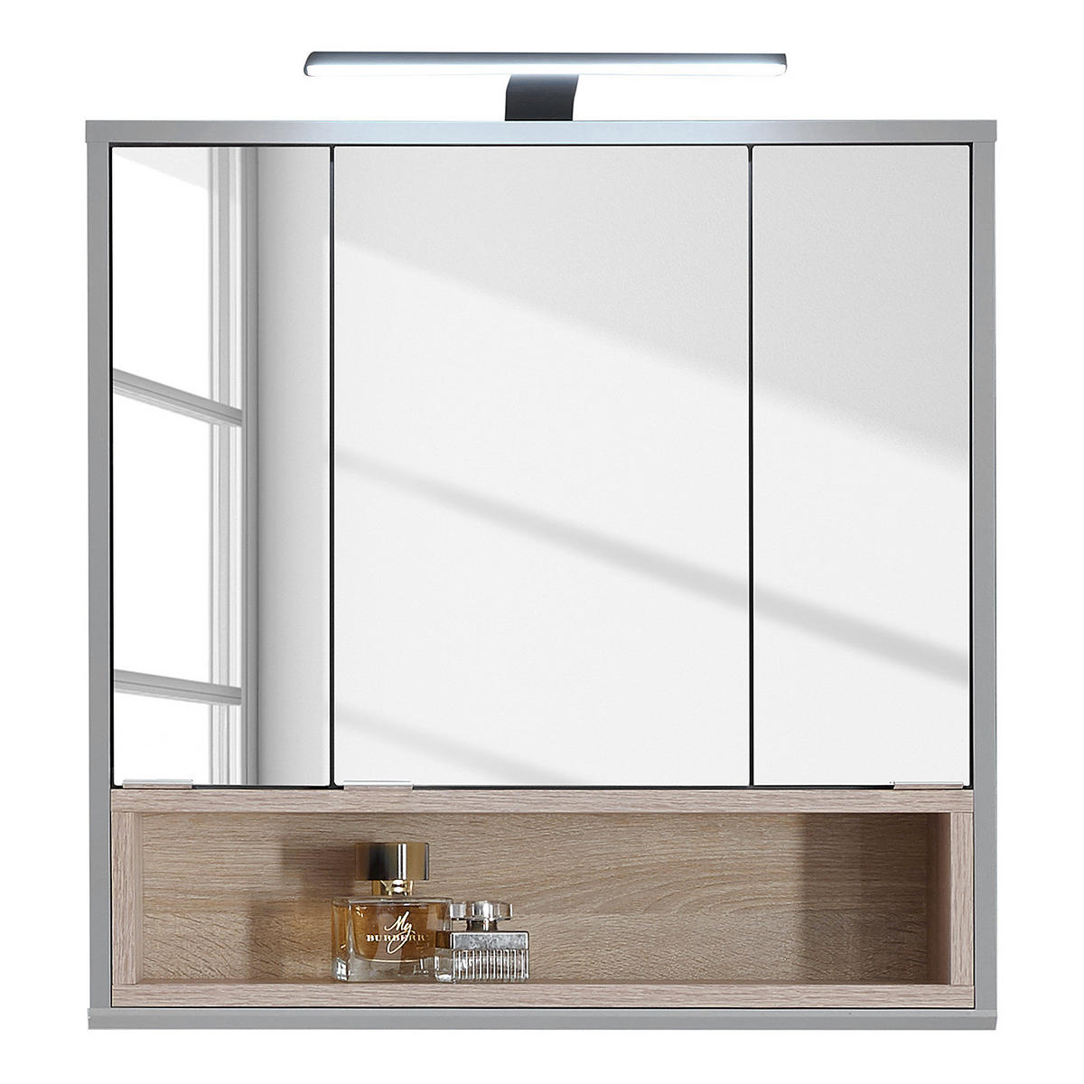 SPIEGELSCHRANK - Inklusive Beleuchtung - Matt Grau / Eiche Sonoma Dekor - Grau, Holzwerkstoff (65/65/16cm) - home24