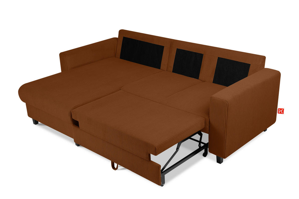 ECKSCHLAFSOFA EGRET Links mit Bettkasten, Cord-Stoff, orange - Orange, Textil (234/90cm) - KONSIMO®