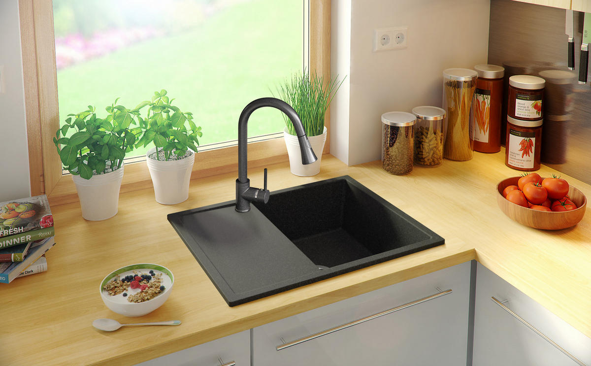 SPÜLBECKEN Ibiza, 2-er set Anthrazit 62/50 cm 1 Becken + Ablauf-Set ab 45er Unterschrank - Chromfarben/Anthrazit, Kunststoff (62/19/50cm) - Primagran