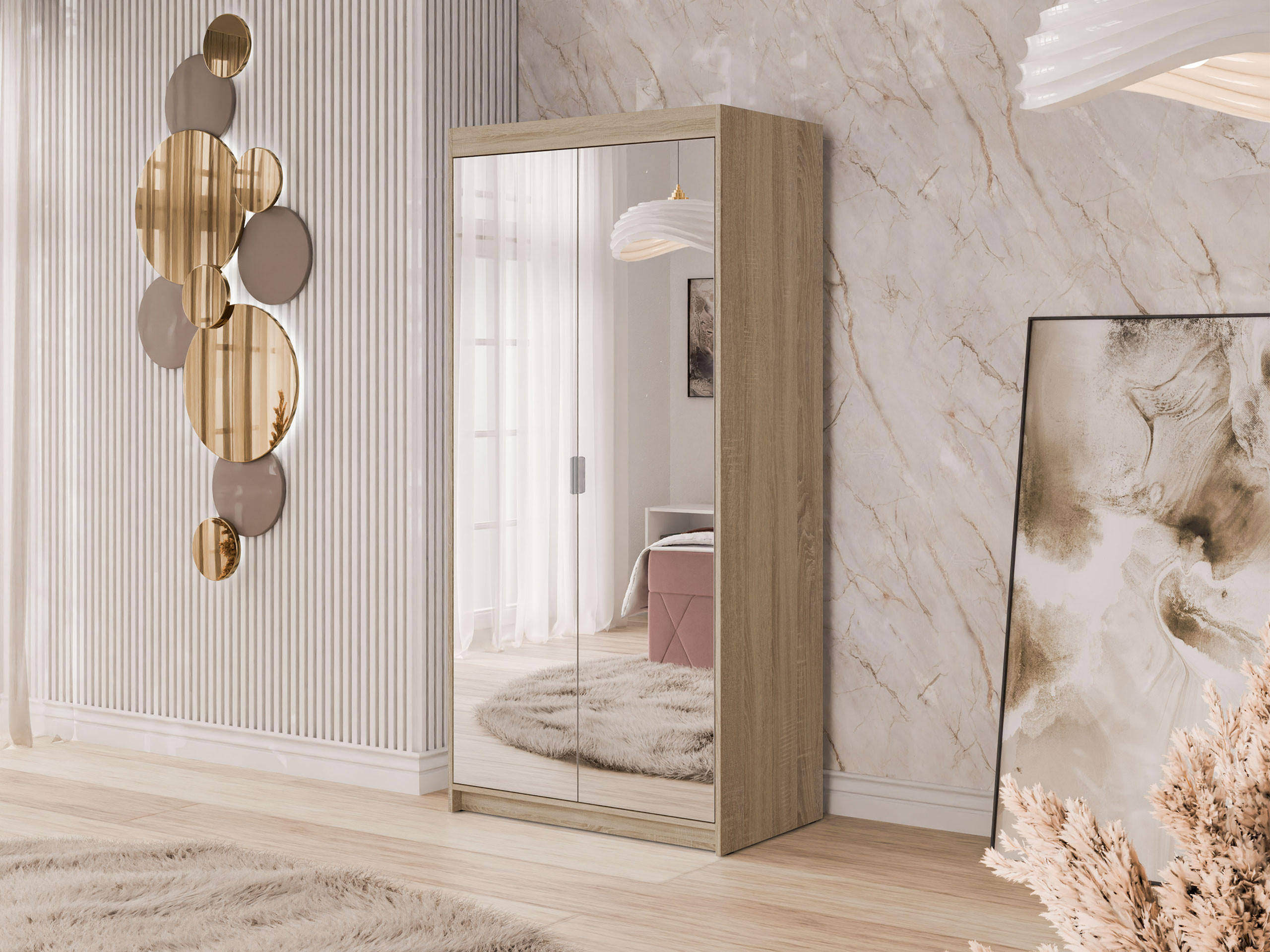 KLEIDERSCHRANK Elena 2D - Silberfarben/Sonoma Eiche, Holzwerkstoff/Kunststoff (90/191/53cm) - MIRJAN24