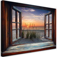 WANDBILD blick aus einem fenster meer strand natur - Braun, Textil (60/40cm) - Feeby