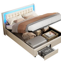 POLSTERBETT Samt 180x200cm im Chesterfield Stil mit LED und 2 Schubladen - Beige, Holzwerkstoff (180/200cm) - Novahome