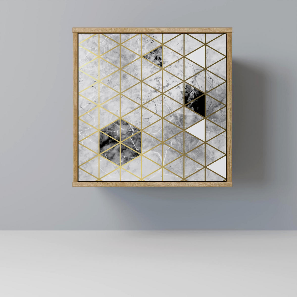 SIDEBOARD ASHEN ARIA, Eichefarben, 57,5x42x67,5 cm, Schwarze Metall-Rahmenfüße - Eichefarben/Multicolor, Holzwerkstoff/Metall (57.5/67.5/42cm) - SpaceRebels