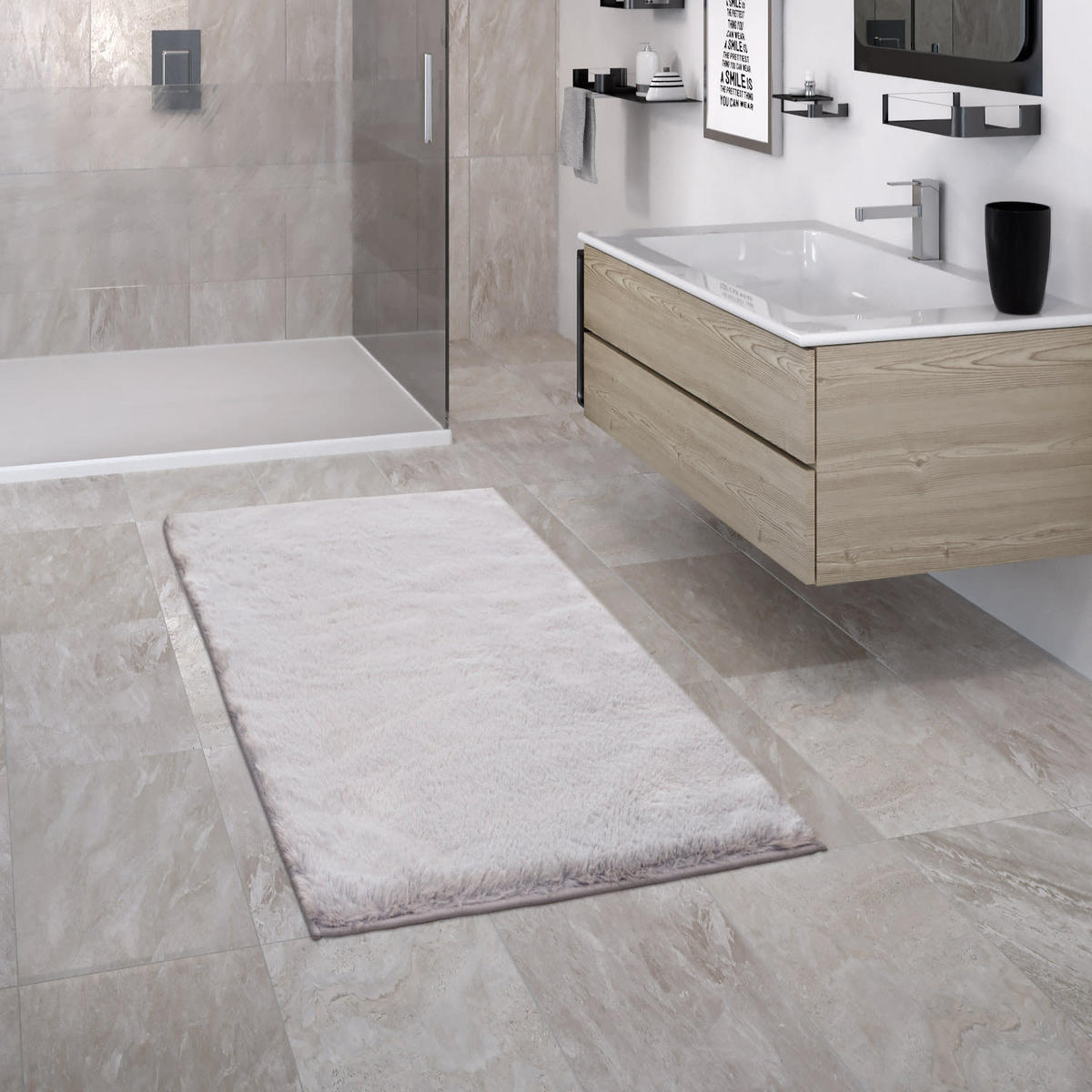 TEPPICH Hochflor Badezimmer waschmaschinenwaschbar Unifarben schmutzabweisend Grau Rechteckig 60x100 - Grau, Textil (60/100cm) - KADIMA DESIGN
