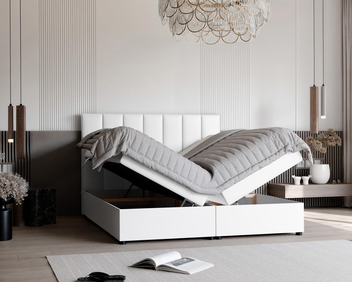 BOXBETT ZELTO 200/200 cm, mit Matratze und Topper, Weiß - Weiß, Holzwerkstoff/Textil (200/200cm) - Idohome