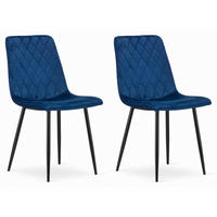 STUHL SCANNO 2-er Set, Blau, mit Samtstoff gepolstert - Blau, Textil/Metall (45/89/53cm) - Komodee