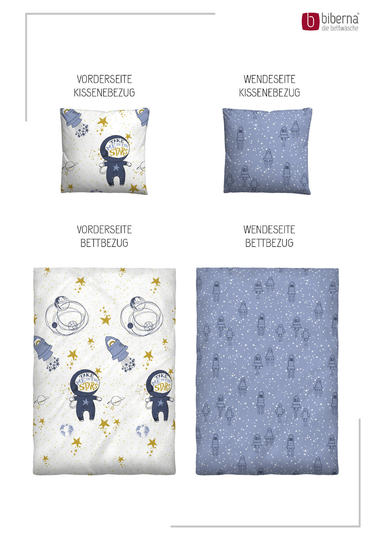 BETTWÄSCHE-GARNITUR Premium Biber Weltraum eisblau, 135x200 cm + 80x80 cm - Hellblau, Textil (135/200cm) - biberna