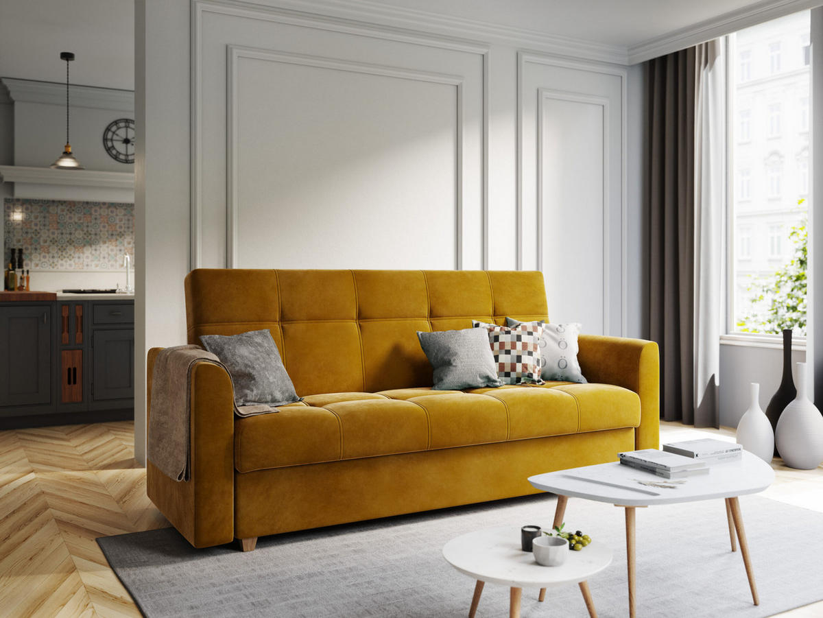 SCHLAFSOFA mit Bettkasten Salamanka, Camel - Goldfarben, Textil (85/88/215cm) - Meblito