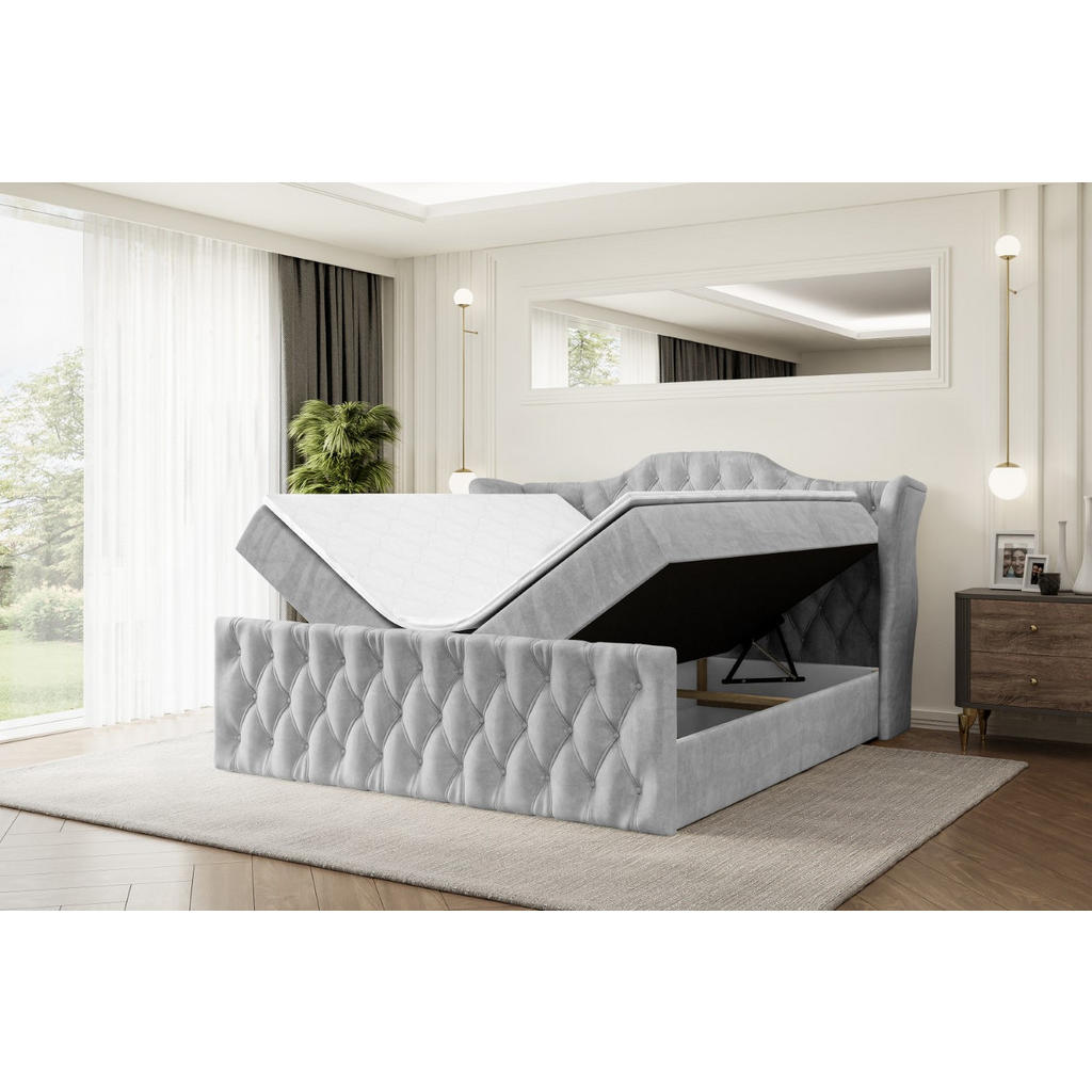 Thumbnail - Altdecor Boxbett, Hellgrau, Holzwerkstoff, Höhe ca. 20 cm, 120x200 cm, Schlafzimmer, Betten, Boxspringbetten