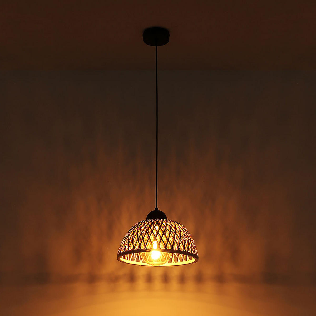 HÄNGELEUCHTE Metall Bambus schwarz - Schwarz, Holz (30/30/120cm) - Globo Lighting