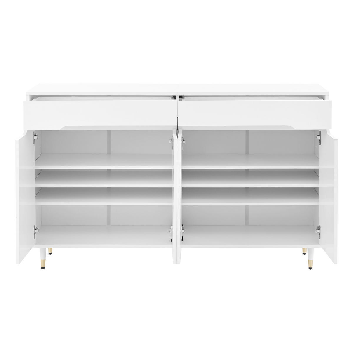 SCHUHSCHRANK 2 Türen 2 Schubladen Goldfüße - Weiß, Holzwerkstoff (140/84/39cm) - Fortuna Lai