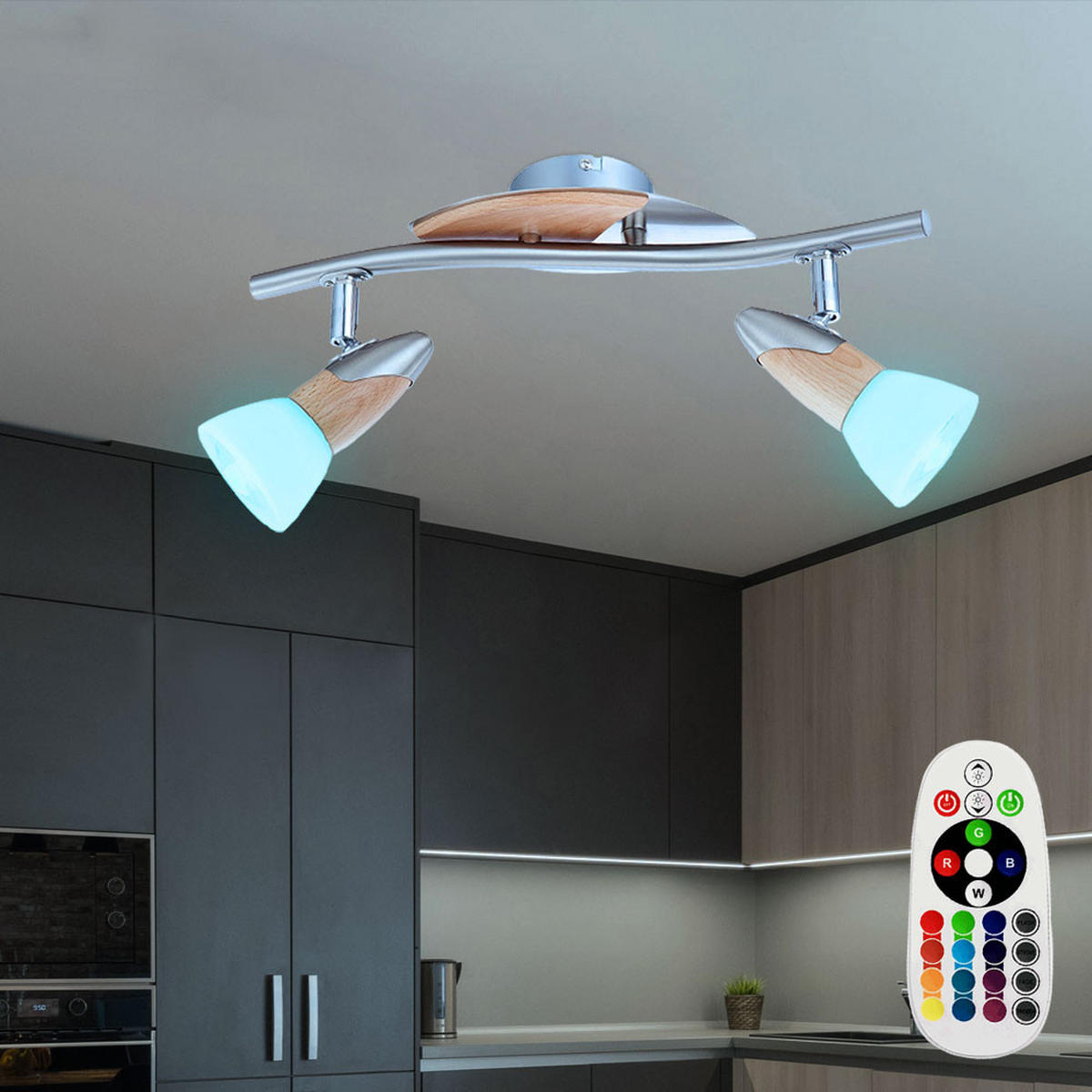 LED DECKENLEUCHTE LORD II Holz Silber - Silberfarben, Glas (38.5/17.2/17.5cm)