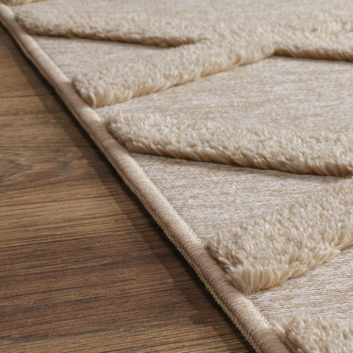 KURZFLORTEPPICH Waschbar, mit Rautenmuster, Beige, 160 x 220 cm - Beige, Textil (160/220cm) - KADIMA DESIGN