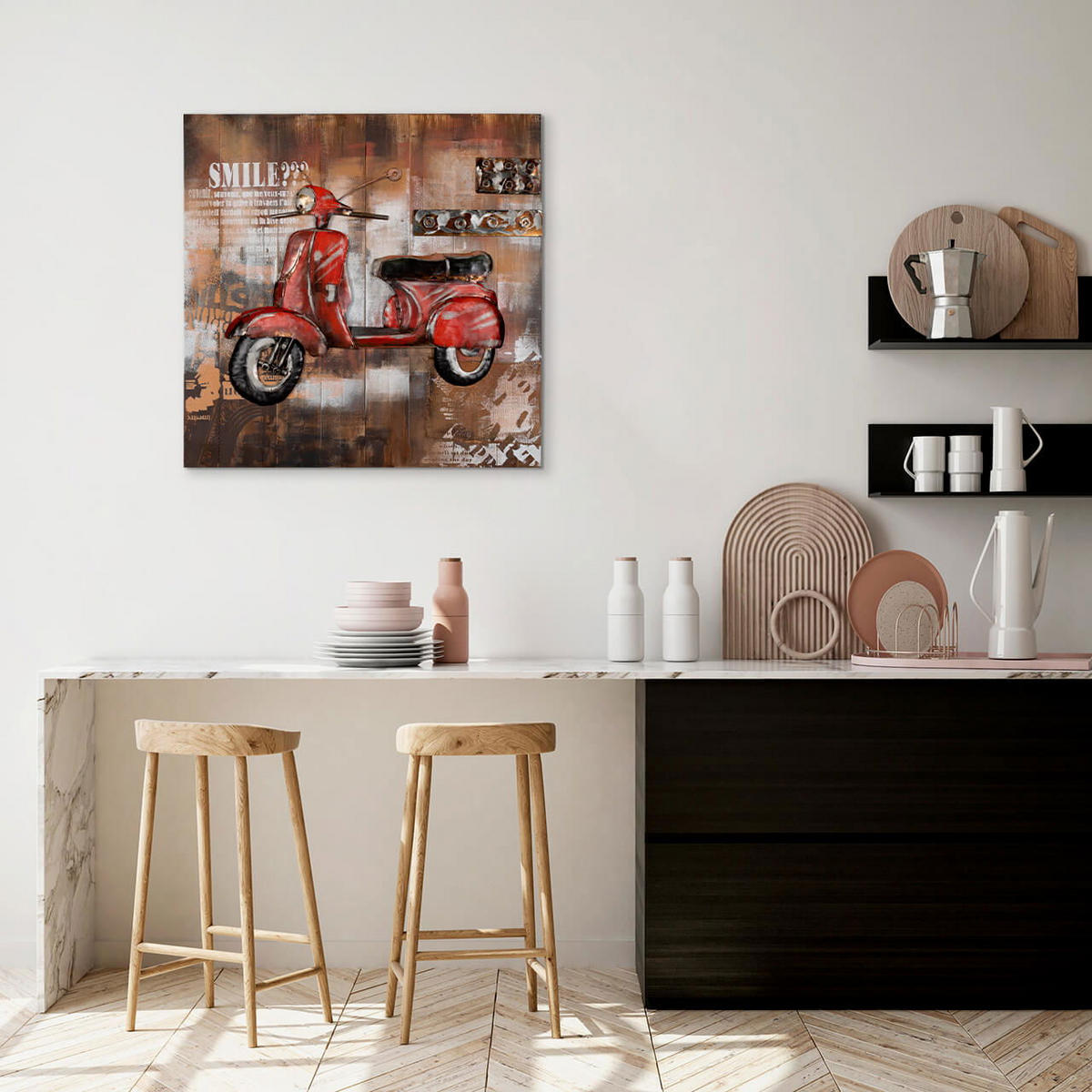 WANDBILD Rot 80/80 cm - Rot/Braun, Holz/Metall (5/80cm) - KUNSTLOFT